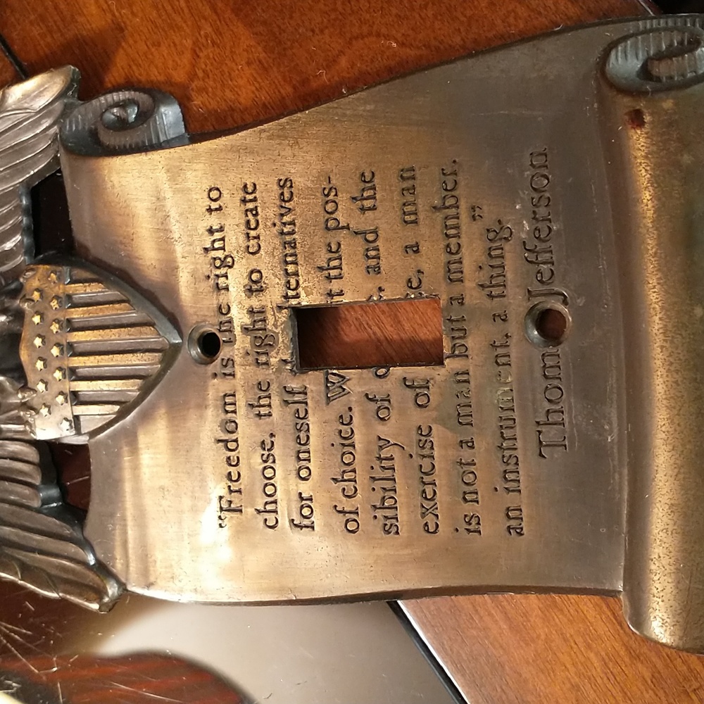 Vintage - Brass American Eagle "Freedom" by Thomas Jefferson Light Switch Cover - Picture 6 of 6